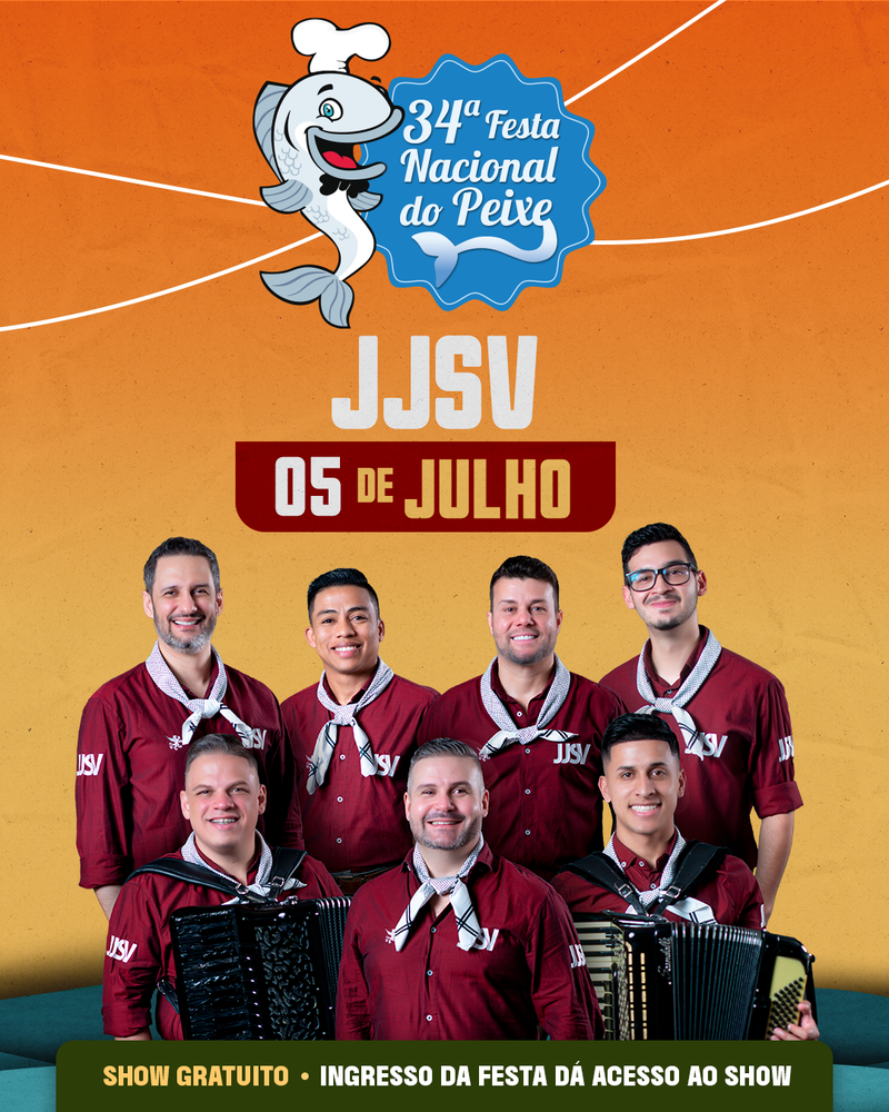 No dia 05 de julho, o palco da maior festa gastronômica do Rio Grande do Sul recebe o grupo JJSV, trazendo muita música, animação e aquele baile que promete colocar todo mundo para dançar!